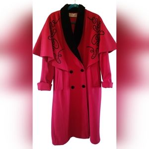 Maggie and Lawrence Vintage Wool Duster/Opera Coat Red and Black EUC Size XL